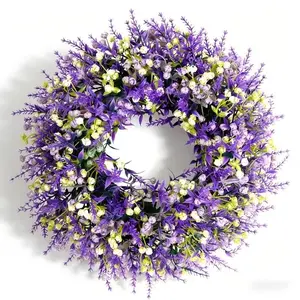 Realistic Lavender Wreath, Artificial Flower Wreath, Lavender Flower Wreath with Starry Pattern, Ideal for Holiday Decor and Party Setup, Hang on Porch, Window Sill, or Wall, Floral Wreaths