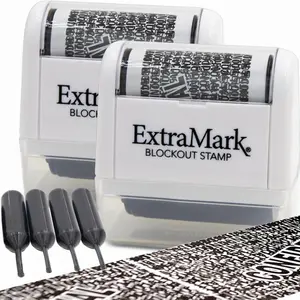 ExtraMark 2 Pack Identity Theft Protection Blockout Stamps - Roller Stamp with Four Replacement Ink Tubes - White Unit