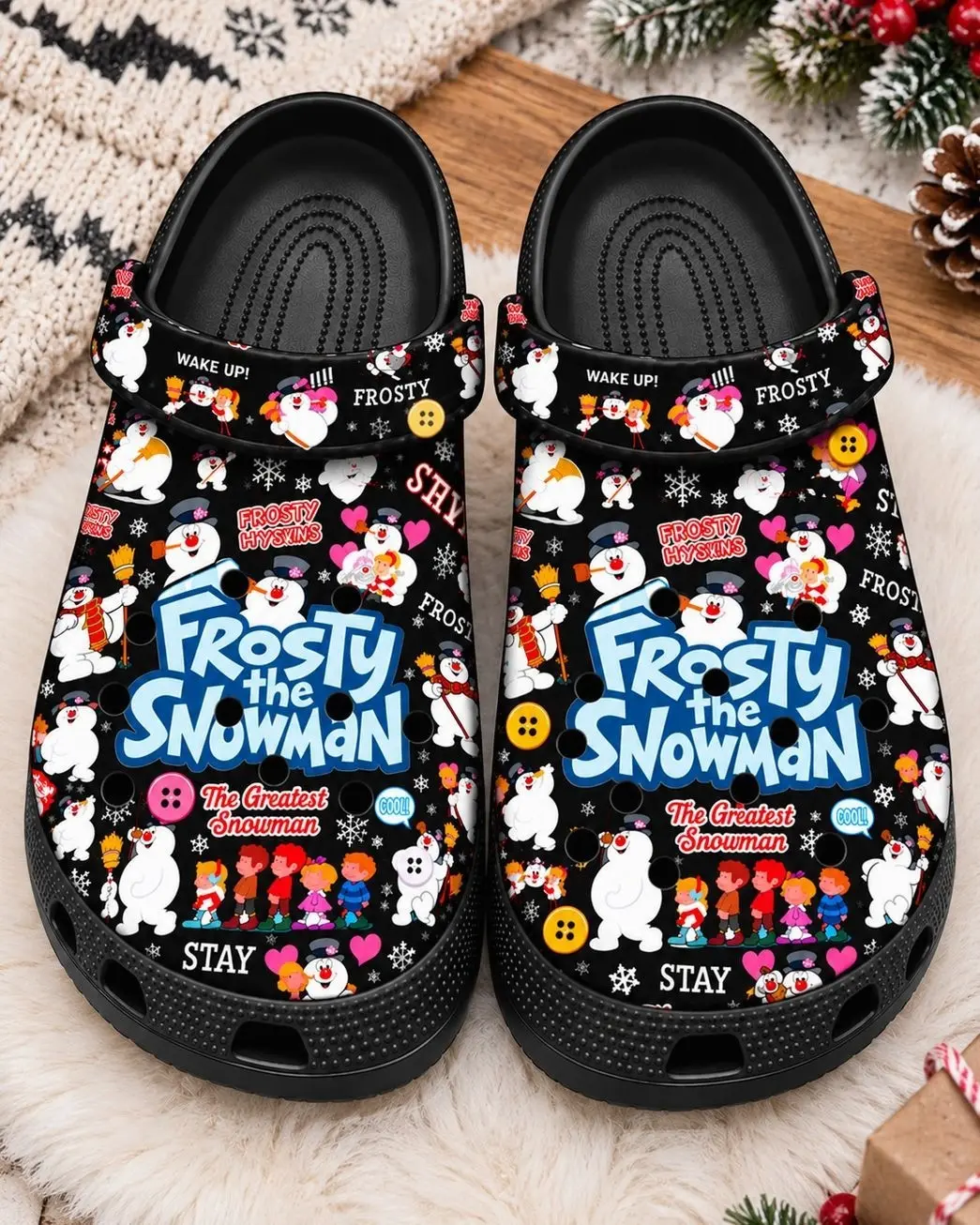 HOT Frosty the Snowman Adult Clogs – Christmas Cartoon Slip-On Shoes, Cute Holiday Snowman Print, Lightweight Casual Garden Clogs, Festive Gift for Men & Women