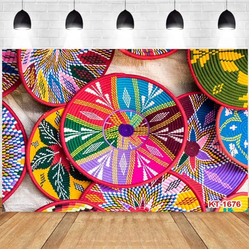 Photography Background Party Decoration Colorful Ethnic Woven Art Texture Shoot Photo Studio Backdrop Party Decor Supplies