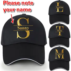 Custom A–Z Initial Hip-Hop Baseball Cap – Black Adjustable Unisex Hat with Gold Embroidery, Lightweight & Breathable for Outdoor Sports & Sun Protection Streetwear Gifting Travel