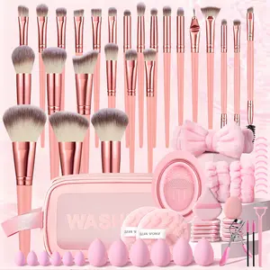 Complete Professional Makeup Tool Kit, 70-Piece Cosmetic Brush Set with 25 Makeup Brushes, WashBag, Beauty Sponges, Makeup Puffs, Cleaning Kits, Eye Beauty Tools, Headband, Wristbands, Professional Makeup Tool Kit for Women