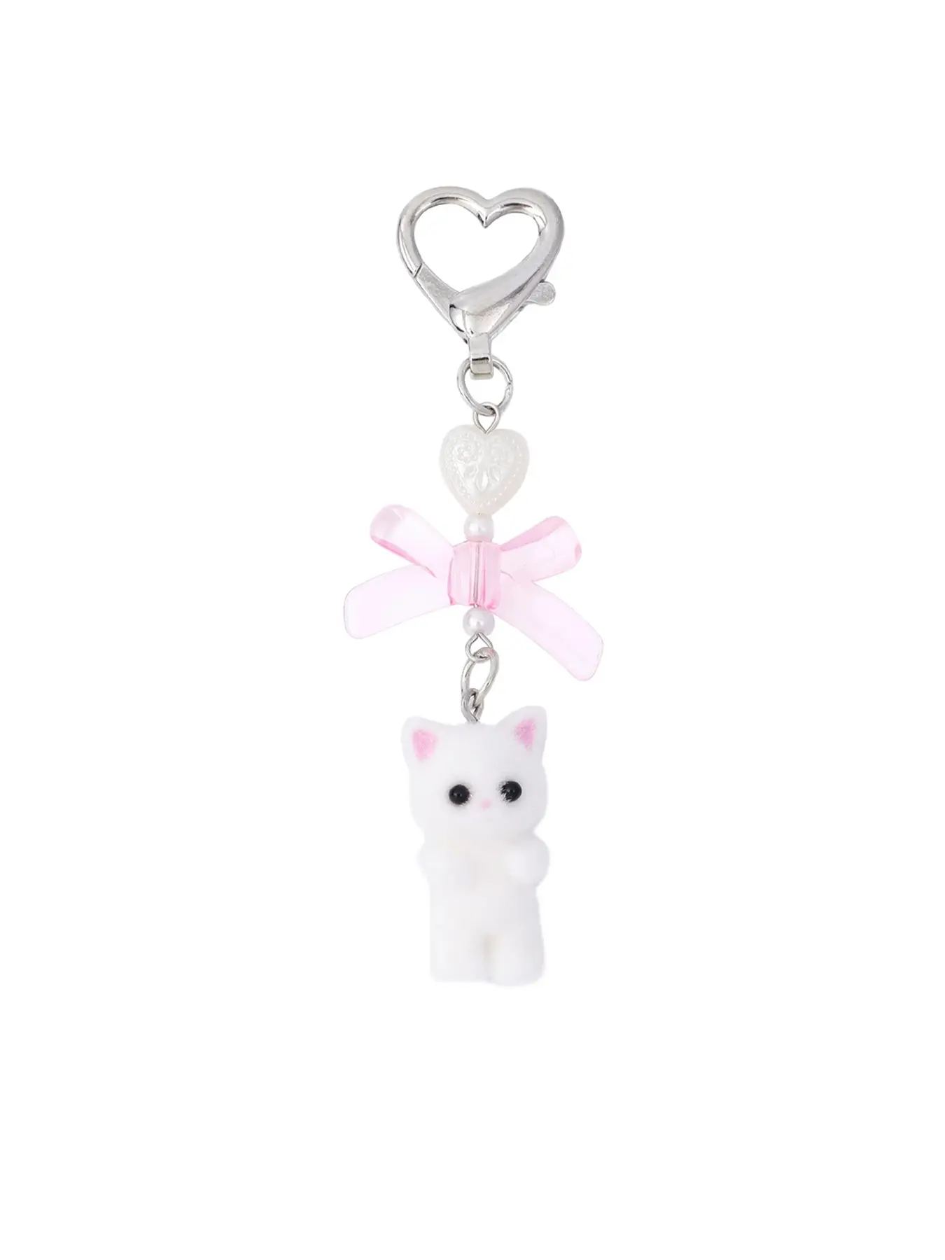 Cute Kitty Keychain, Fuzzy Cat Decor Gift, Heart Bow Pendant, Women & Girls Kawaii Cat Bag Charm, Adorable Accessory, Trendy Cute Keychain, Soft Keychain for Purse