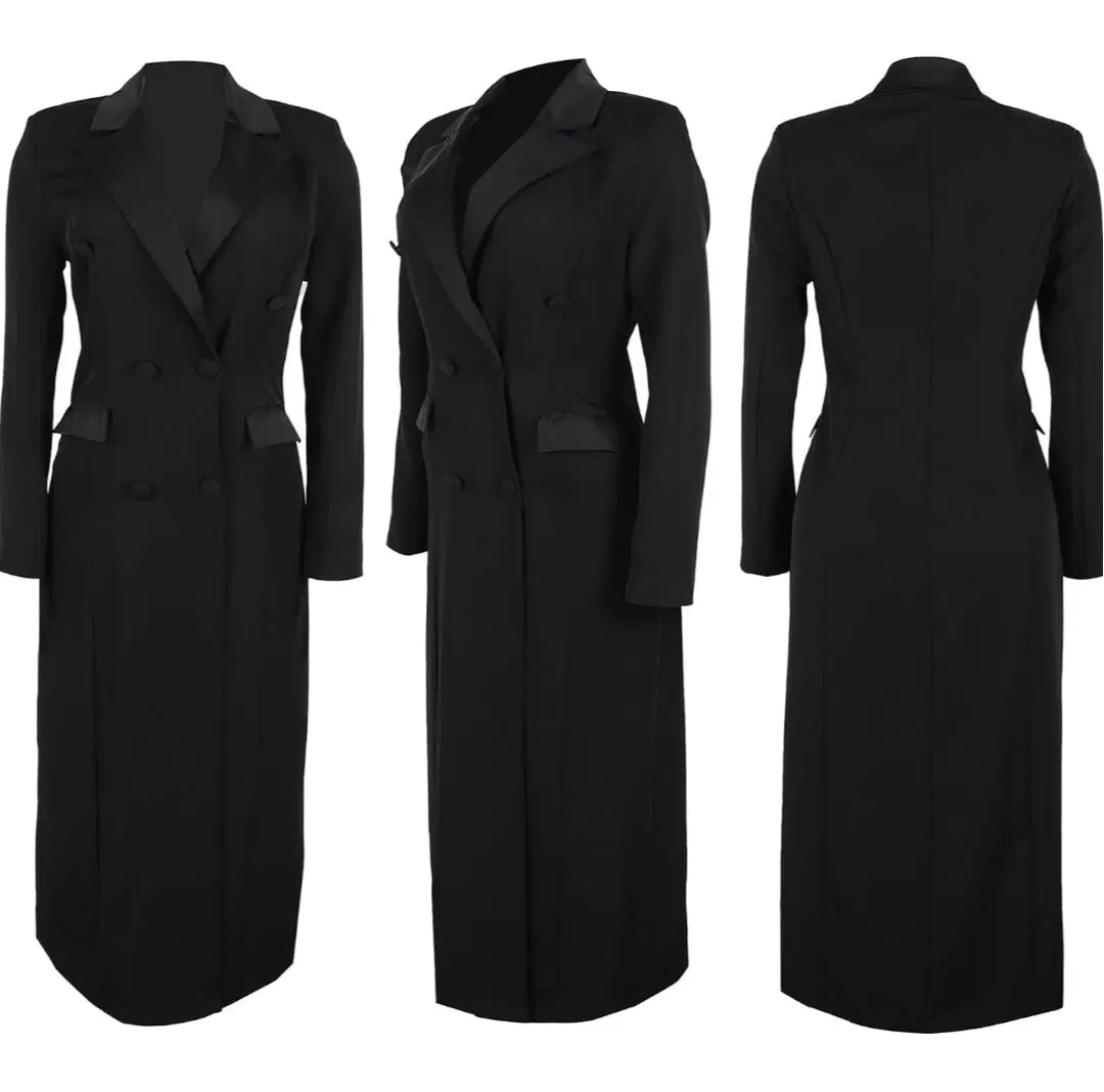 Women's Long Blazer Dinner Suit Jacket Double Breasted trench Coat