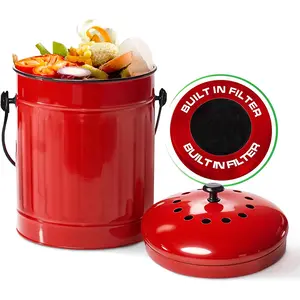 Plexon Countertop Compost Bin with Lid, White 1.5 Gallon Odorless Kitchen Compost Container, Steel Food Compost Bucket for Kitchen with Charcoal Filter, Compost Pail for Kitchen Countertop