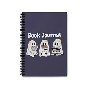 Ghost, Flower, Skull & Book Pattern Hardcover Spiral Journal, Workbook Journal, Journal Notebook, Funny Reading Journal and Book Tracker for Adults, Student Stationery & Office Supplies, Halloween Themed