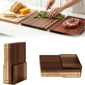 Premium 3-Piece Wooden Cutting Board Set, Acacia Wood, Color-Coded, Juice Groove, Side Handle, Organizing Stand, Gift Box Included