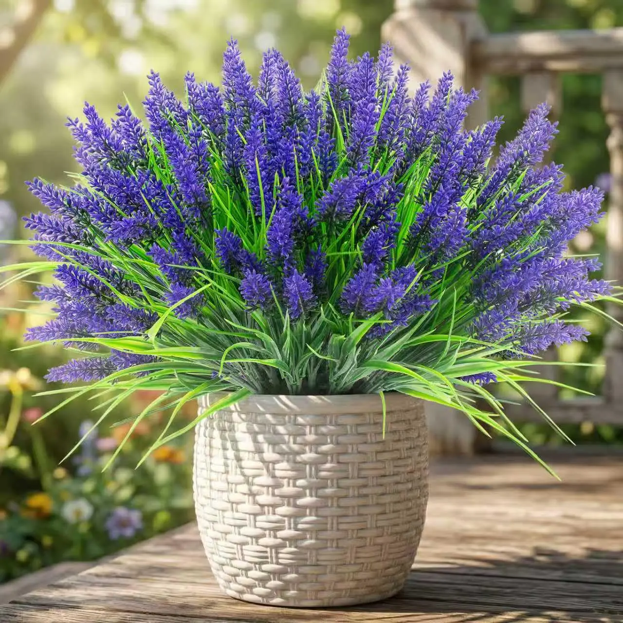 12Pcs Artificial Outdoor Flowers UV Resistant Lavender Fake Greenery Plants Grass with Purple Flowers for Pot Decor for Window Garden Patio Hanging Planter Pathway Front Porch (22, Purple)