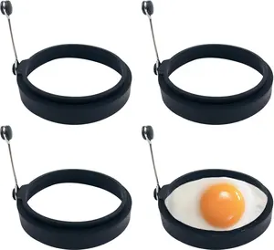 Black Silicone Egg Ring, 4 Pack Egg Ring Molds for Fried Egg, Non-Stick Egg Cooker Ring YOLCAR