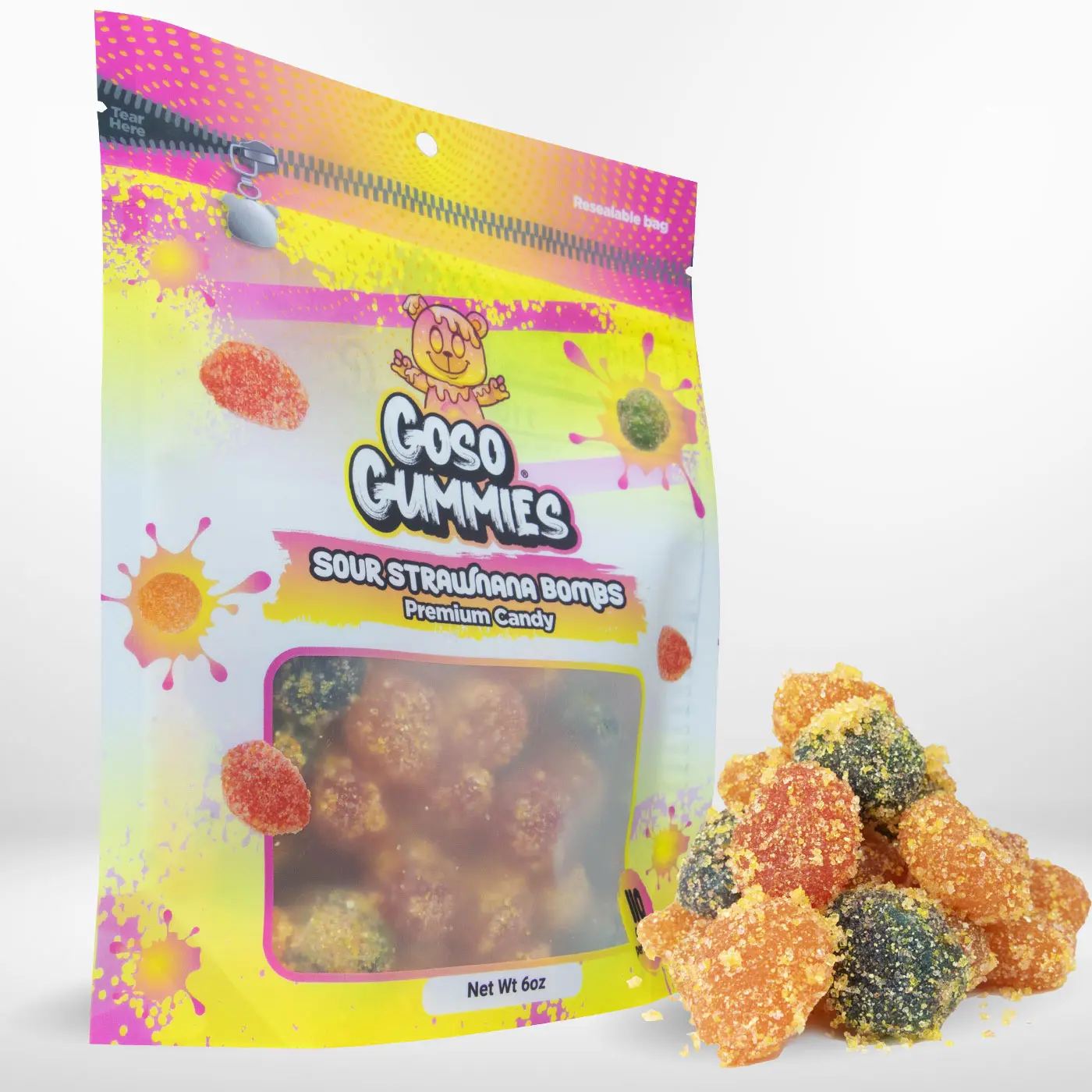 Goso Gummies Viral Sour Strawberry Banana Bombs - 6oz Bag - Tiktok Viral Gushers Candy