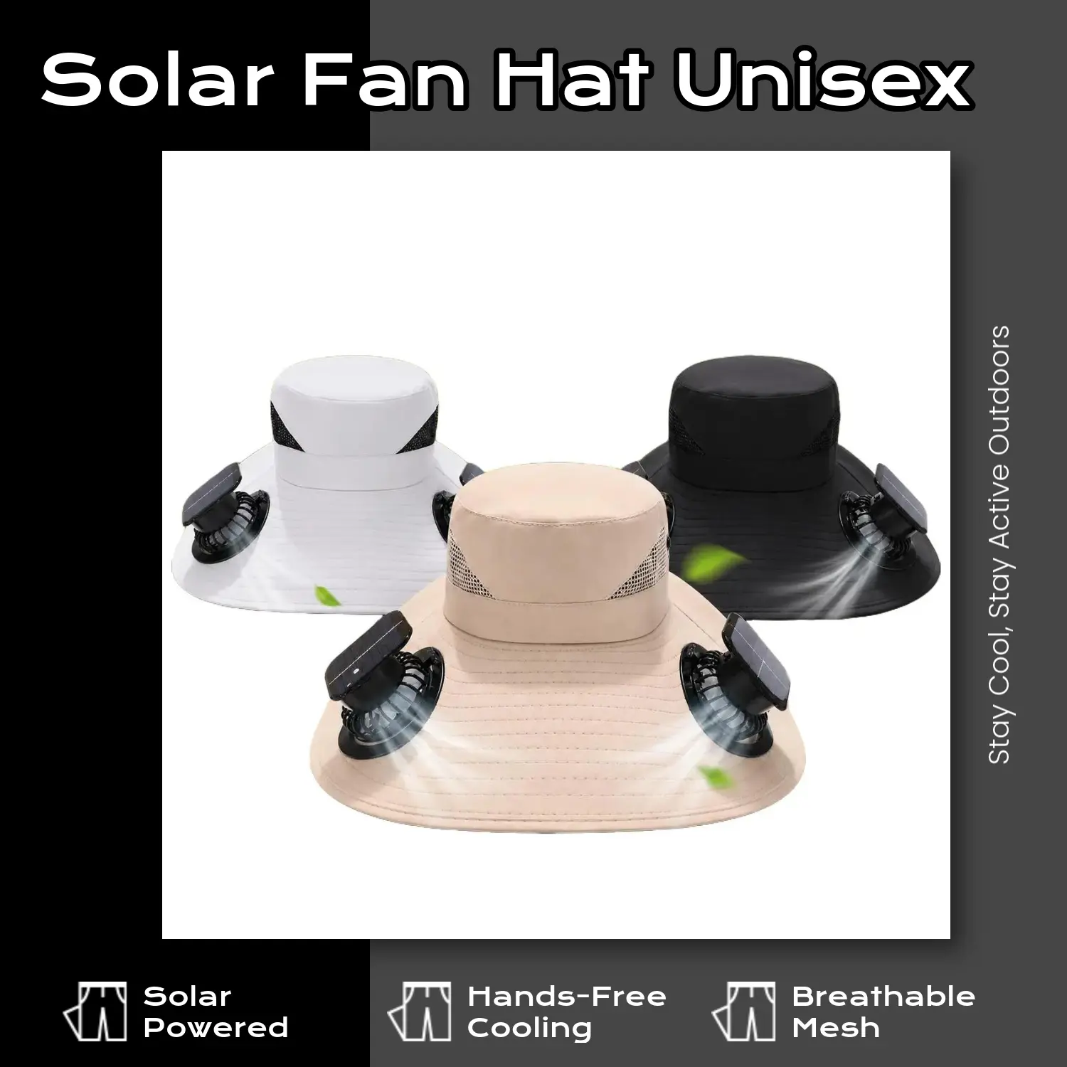 Unisex Solar-Powered USB-Rechargeable Wide Brim Cooling Bucket Hat with Dual Fans, 3-Speed Control, Lightweight Breathable Mesh Panels, Hands-Free Sun Shade for Hot Weather Gardening, Outdoor Activities, Wide Brim Hat, Travel, Beach Hat