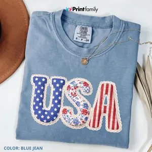 ( FAUX PATCHWORK-PRINT ) Comfort Colors PRINT 250th Anniversary Usa Faux Patchwork TShirt, 4th Of July T-Shirt, USA America TShirt, Semiquincentennial T-Shirt Flag Tee - Printfamily