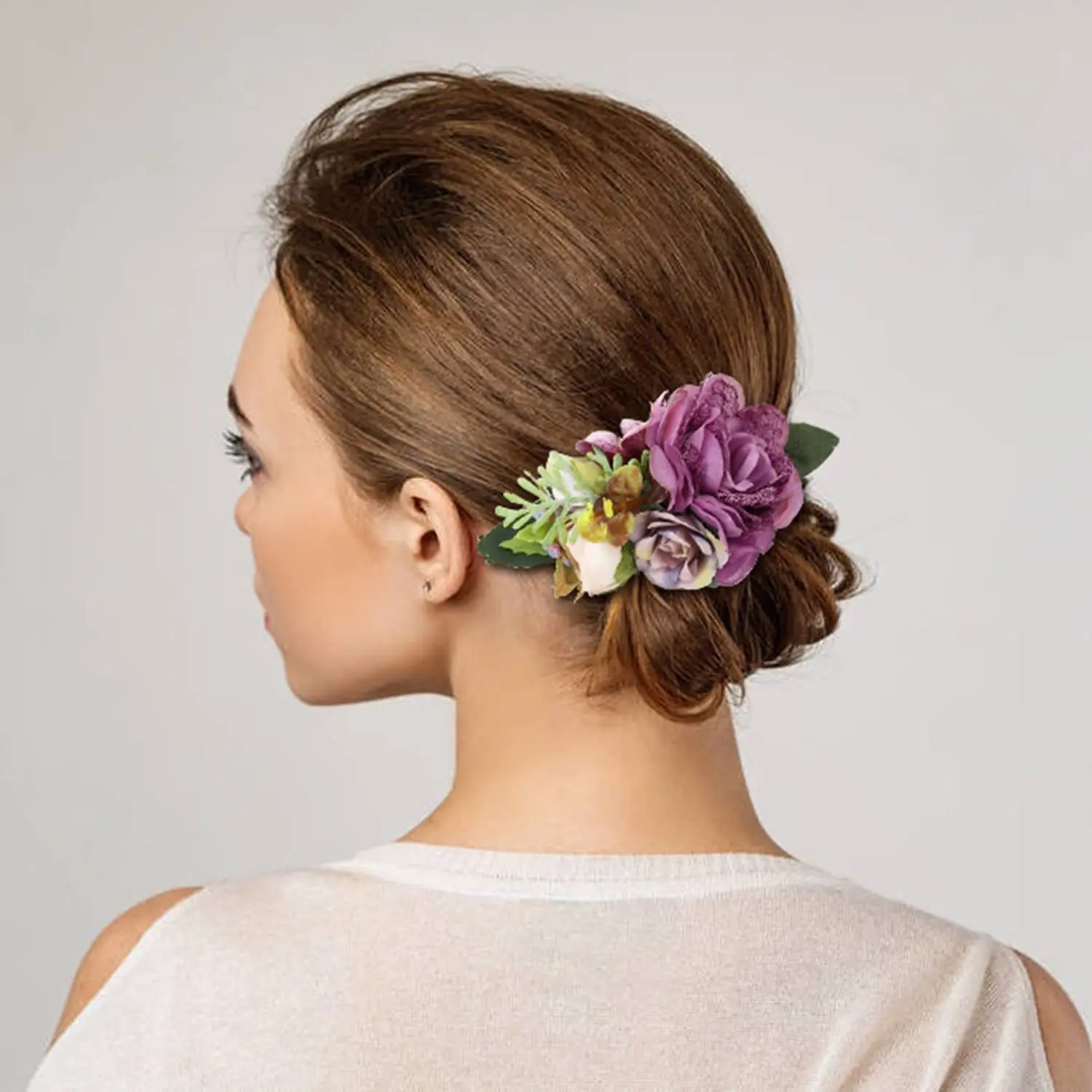 4-Pieces Lifelike Artificial Rose Bridal Hair Side Combs, Metal 4-Color Exquisite Headpieces, Wedding-Ready Hair Accessories for Brides, Four-Pieces
