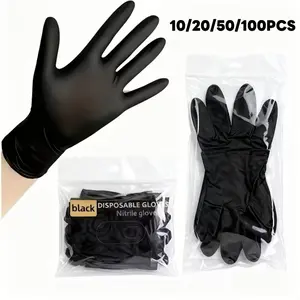 Black disposable gloves, PVC synthetic disposable gloves, Multi purpose glove (10/20/50/100PCS), latex free, dust-free, suitable for household cleaning, waterproof, suitable for dishwashing, hairdressing, kitchen cleaning, versatile