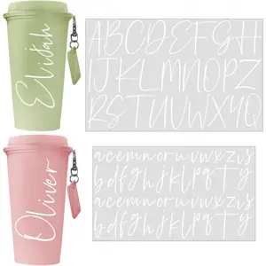 4 Pcs UV DTF Cup Wrap Custom Name Sticker for 12-40 oz Tumbler Personalized Transfer Letter Alphabet Vinyl Stickers for Water Bottle Glass Tumbler Notebooks DIY Crafts(White)