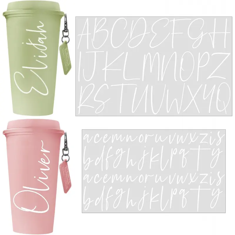 4 Pcs UV DTF Cup Wrap Custom Name Sticker for 12-40 oz Tumbler Personalized Transfer Letter Alphabet Vinyl Stickers for Water Bottle Glass Tumbler Notebooks DIY Crafts(White)