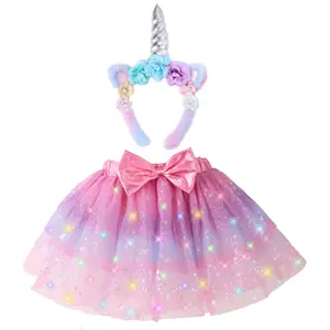 PinkSheep Girls Costume Set,Led Light Up Girls Tutu Skirt with Ear Headband Bow, Kid Party Outfit Costume Christmas