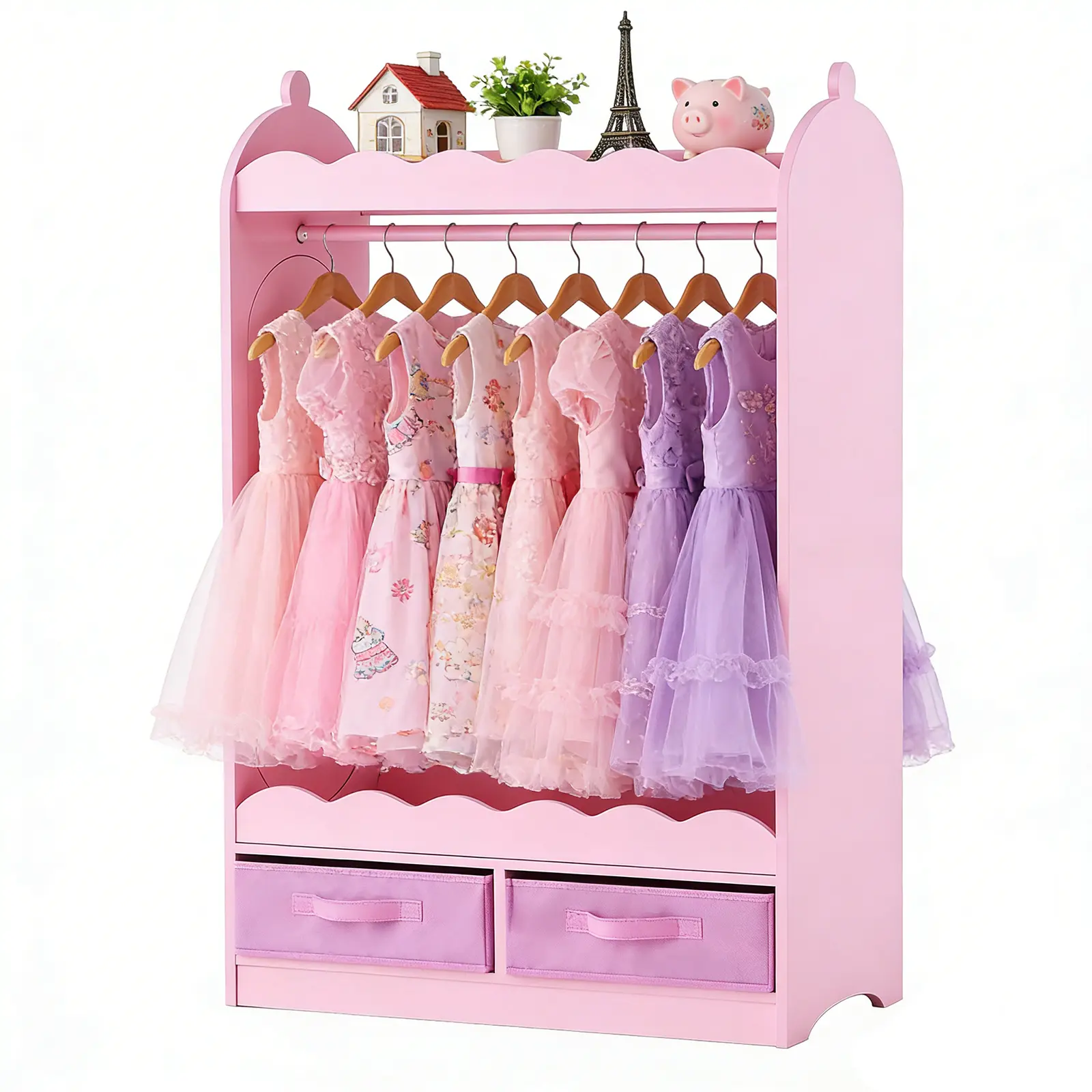 【SummerFinds】VEVOR Kid-Sized Pink Dress Up Wardrobe for Toddler Girls' Bedroom - Sturdy Children's Furniture with Smooth Edges, Mirror, Drawer, Assembly Required
