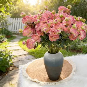 9-Headed Faded Edge Peony Artificial Flower Set of 3, Peony Faux Decorative Flowers, Retro Oil Painting Style, Perfect for Wedding Bouquets, Home Decor, and Occasions Like Valentine's Day or Mother's Day—A Timeless Expression of Romance.