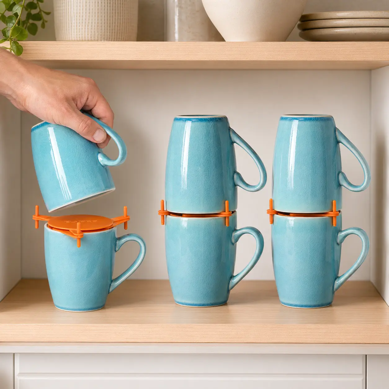 ELYPRO Mug Stackers 6-Pack Cabinet Mug Organizer for Coffee Cups, Adjustable Space-Saving Mug Holder