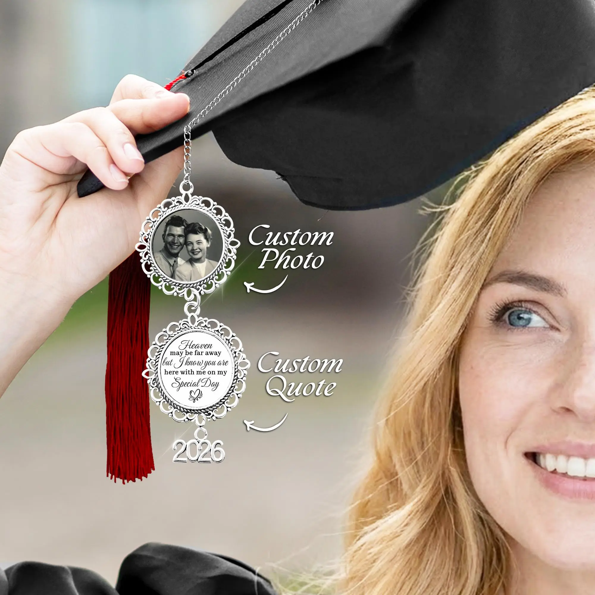 Custom Photo Graduation Tassel Charm, 2026 Graduation Memorial Tassel for Grad Cap Decoration, Photo & Message Sympathy Gift for Graduate, Graduation Gifts, Graduation 2026 Gifts