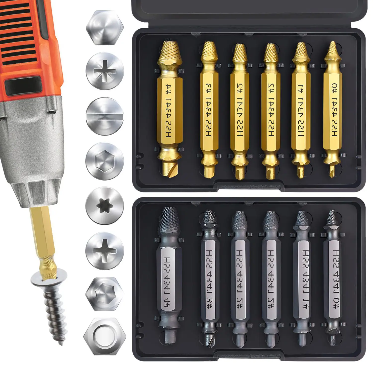12-Piece 63-65hrc Steel Screw Extractor Kit, High-Quality HSS Alloy Reverse-Action Bolt Remover, 3-12mm Compact Any Drill Accessory for Rusty Fasteners, Adult Work Tool, Father’s Day Gift (Golden, Silver) techvibes