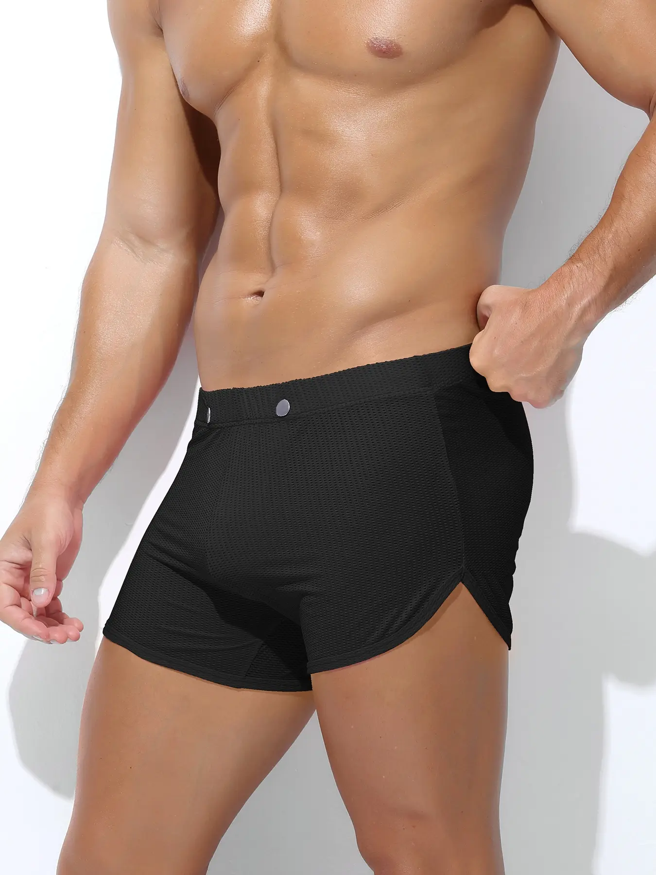 1 pair of men's sexy and stylish mesh-design underwear pajama pants, men's plain-cut Sleep Pajamas Shorts, breathable, comfortable, and stretchy plain-cut shorts, home sleep shorts