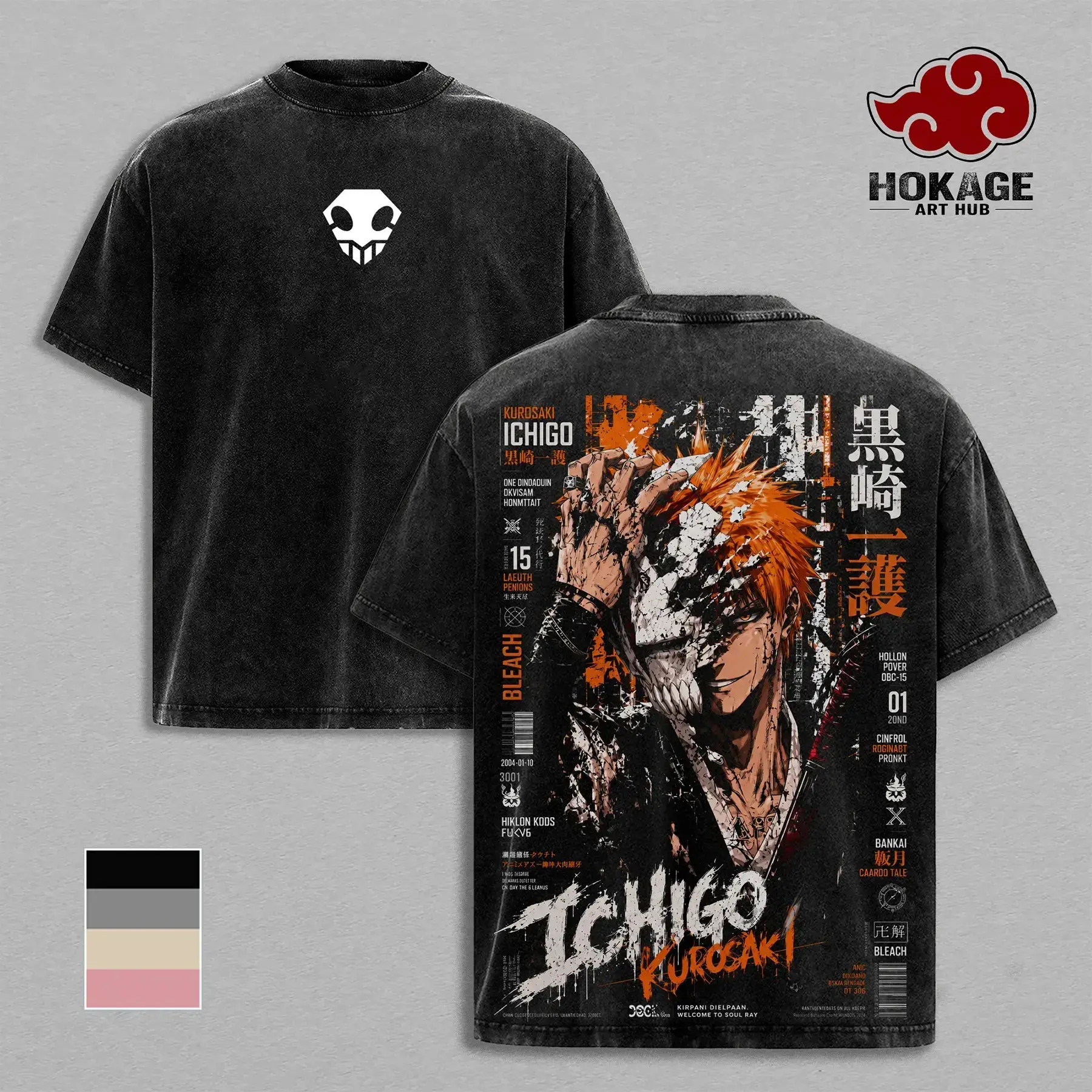 Best Ichigo Bleach Hollow Mask Anime Faded Acid Wash Heavyweight Cotton T-Shirt. Unisex Oversized 90s Graphic Manga Tee For Casual Everyday Wear. Premium Retro Short Sleeve Tops For Gamers & Otaku. Trendy Y2K Streetwear Daily Workout Gym Fits Men Clothing