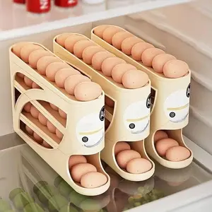 4-Layer Rolling Egg Rack – Automatic Sliding, Stackable, Compact Portable Fridge Organization Kitchen Utensil Gadget