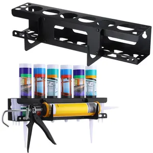 Caulk Tube Holder, Sturdy Carbon Steel Grease Gun Holder with Mounting Holes, Space Saving Caulking Gun Storage Rack Construction Tool Organizer for Workshop, Shop, Garage Grease Tube Caulk Caulking