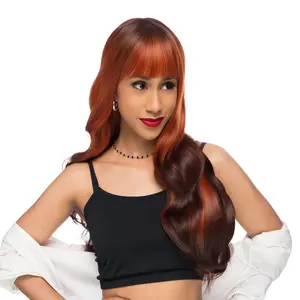 26-Inch Orange Auburn Reverse Ombré (Dark Mahogany Brown Ends) Wavy Synthetic Wig | 【Heat Resistant】【Cap Included】 | FSGB