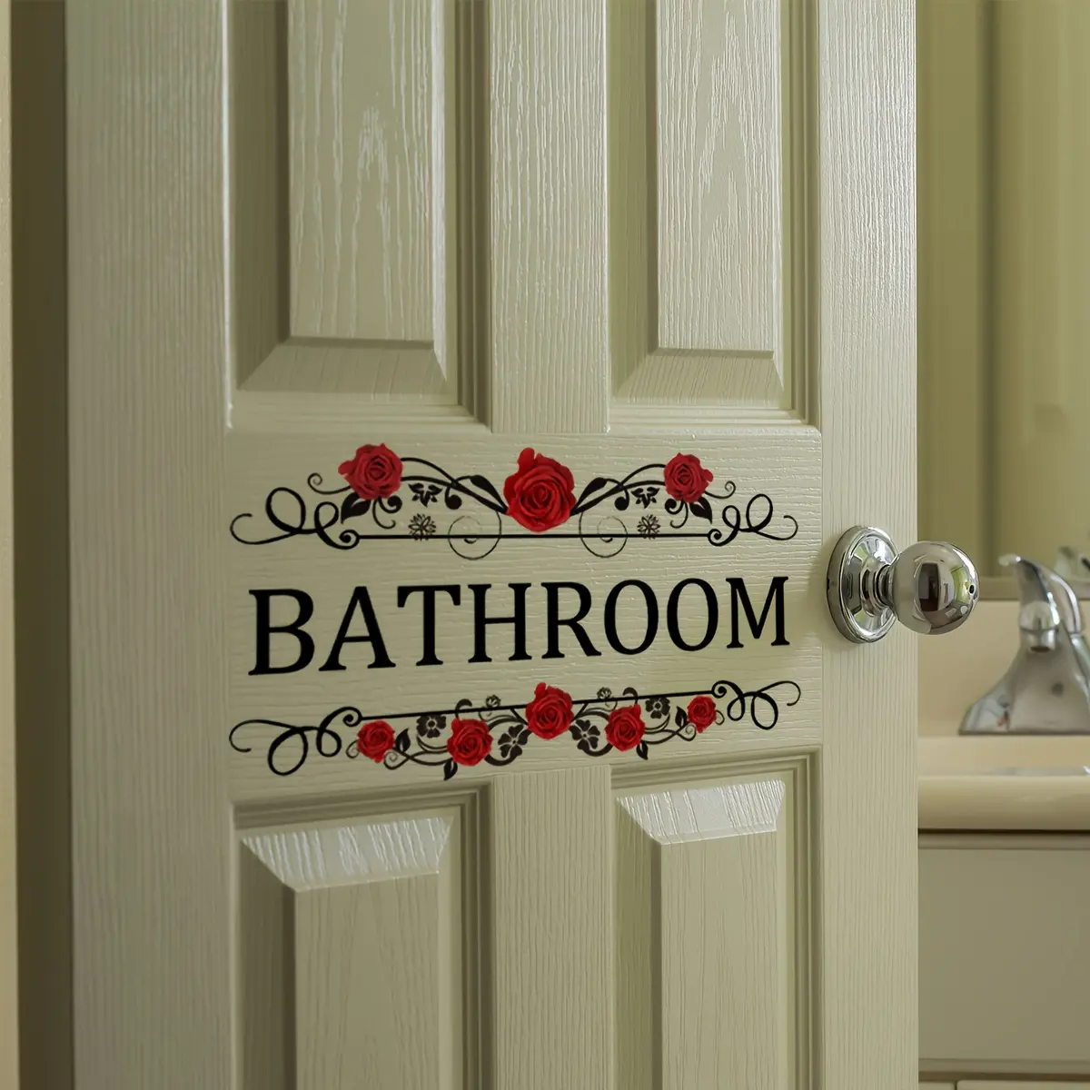 A red rose English Bathroom wall sticker, door sticker, Door Decorations, bathroom home decoration sticker, Decorative Wall Sticker, Wall Decal, Decorative Stickers, self-adhesive and removable CT2038-KQ