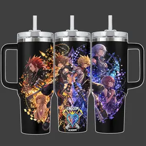 Kingdom Hearts Academy Anime Tumbler Cup, Keyblade Fantasy Adventure Full Wrap Stainless Steel Insulated Tumbler 20oz/40oz With Straw Lid Included, 40oz Handle Option