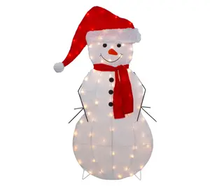 Northlight 42" Prelit 2D Snowman in Santa Hat Christmas Decor