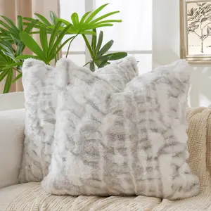 Faux Rabbit Fur Throw Pillow Cover 18×18″ – Soft Grey Plush Sofa & Bed Accent Cushion Case with Invisible Zipper, Cozy Home Decor for Living Room, Holiday Gift-Ready Couch Accent Decorative pillow for Fall/Winter,Mother’s Day