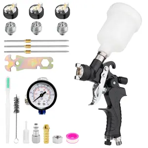 Mini HVLP Spray Gun with 0.5/0.8/1.0 mm Nozzles & 125cc Cup, Automotive Paint Gun Car Paint Sprayer Gun, Air Paints Gun for Auto Paint, Primer, Varnish & Top Coat, Repair Detail (Mini Spray Gun Black) High-Pressure Aluminum Kit mode