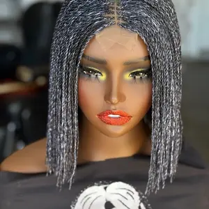 Closure Glueless Micro Braid Wig Salt N Peeper 8/10 Inch Mesh Cap Adjustable Straps Ready To Ship