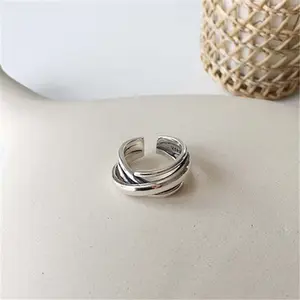 Multi-layer winding ring silver irregular lines open adjustable index finger ring female jewelry, Statement Rings