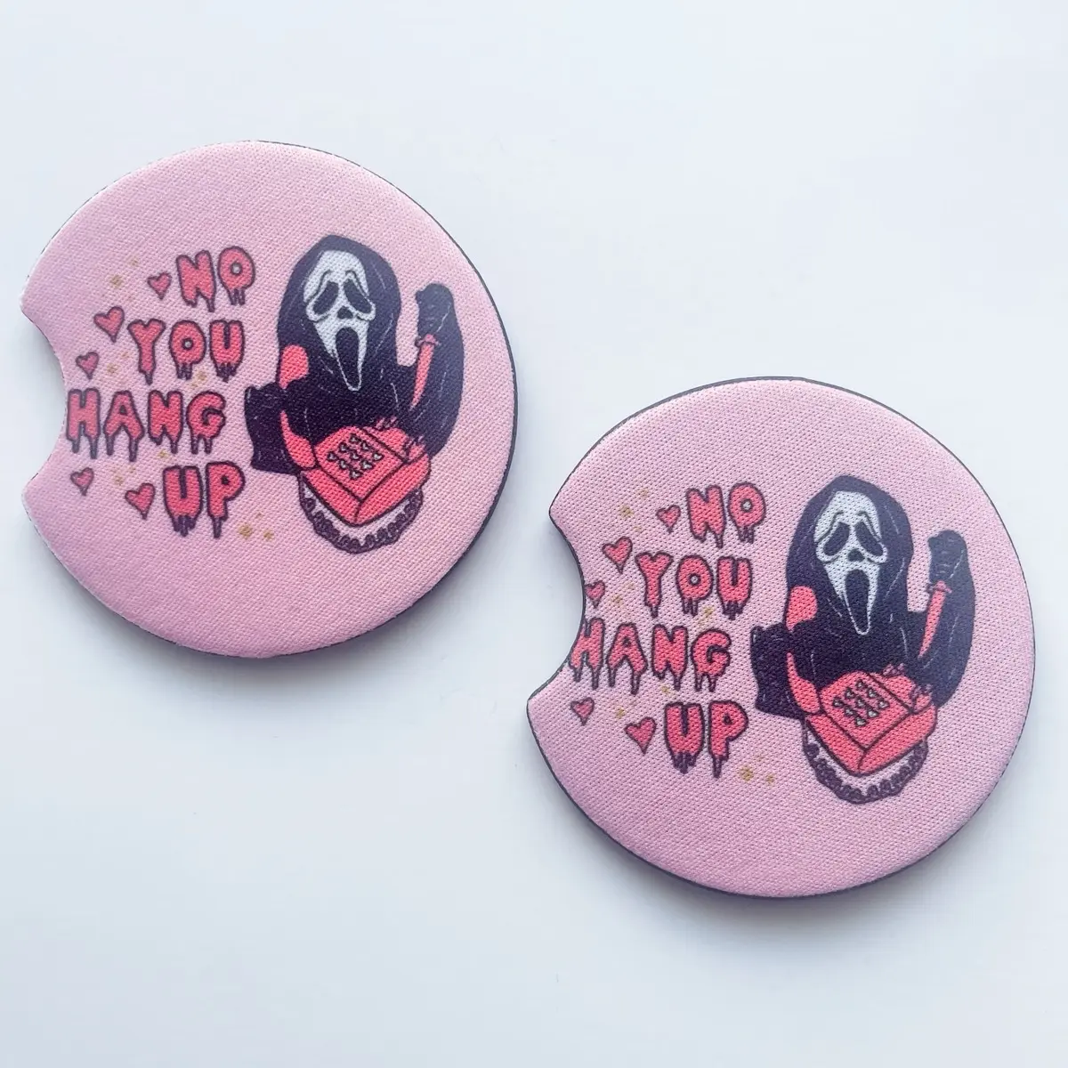 Ghost Pink Scary Movies Cute Car Accessories Interior Spooky Halloween Horror October Pumpkins Car Coasters - 1 Set