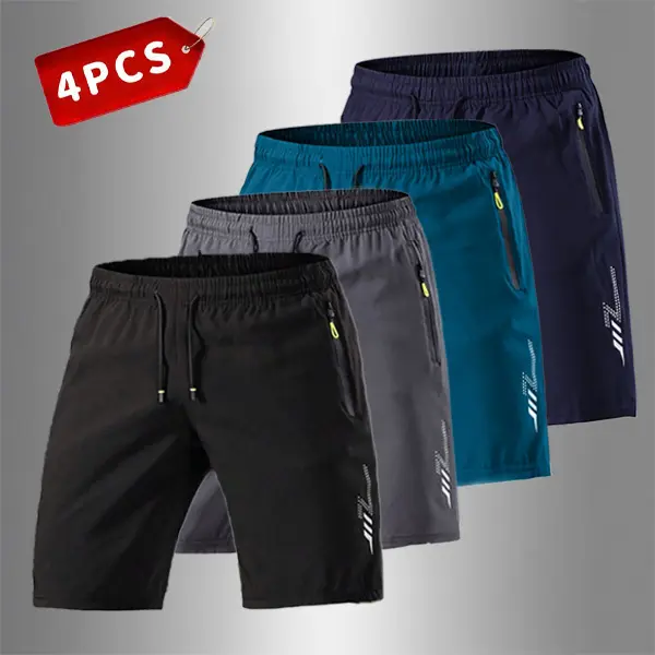 Men's 4-Pack Zipper Pocket Sports Shorts - Lightweight Activewear, Athleisure & Outdoor Casual Bottoms for Workouts, Athleisure Shorts, Outdoor Casual Shorts