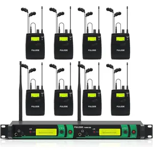 IEM UHF Wireless in Ear Monitor System 2 Channel 8 Bodypacks Monitoring with in Earphone, 2x40 UHF Frequencies, for Stage, Studio and Church, 330Ft Range (8 Bodypack)
