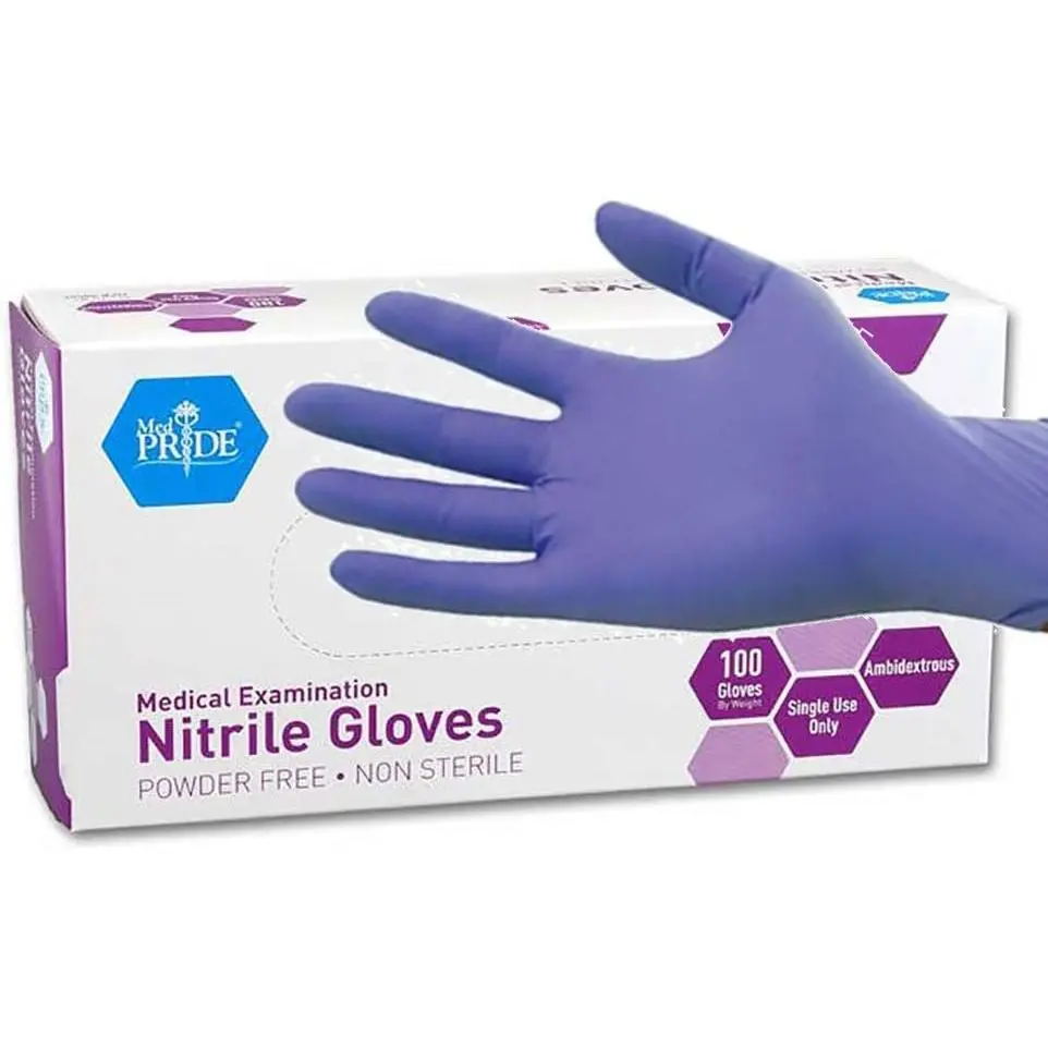 MedPride Powder-Free Nitrile Exam Gloves, Iris Blue, Box/100
