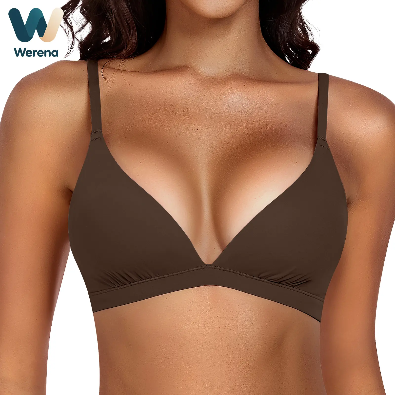 Werena Plunge Wireless Triangle Bralette for Women with Adjustable Straps Racerback Seamless Everyday Bra