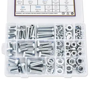 188 count M6 M8 M10 Hardware Nuts and  Assortment Kit, Heavy Duty Metric Machine Screws Nuts Washers, 9  Common Sizes Zinc Alloy Steel Grade 8.8 (M6 M8 M10 Kit)