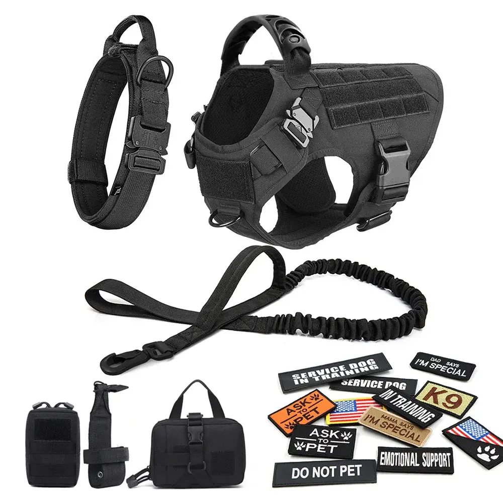 Military Tactical Dog Harness Set | Complete K9 Gear with Bags & Patches