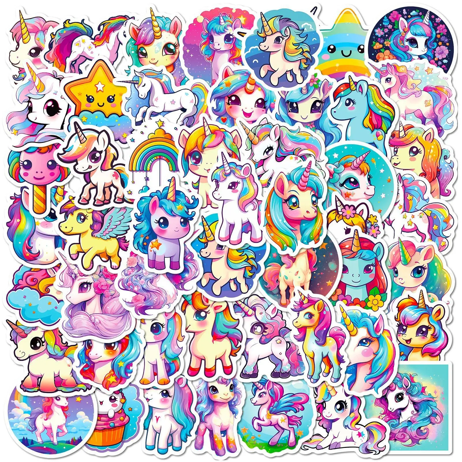 56pcs Cute Cartoon Unicorn Stickers Set, Perfect for Luggage, Phone, Laptop, Water Cup, Helmet, Motorcycle, Notebook Decoration