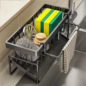 New Kitchen Storage Rack, Towel Drying Holder, Faucet Sink Organizer, Sponge Steel Wool Ball Multi-Functional Storage, Space-Saving Kitchen Gadget