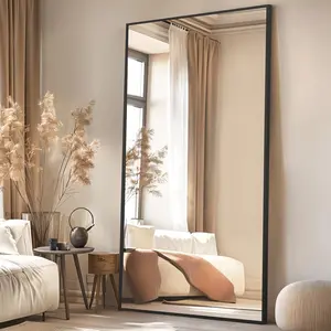 76"x34" Large Mirror Full Length,  Floor Mirror Full Length for Bedroom Living Room Cloakroom Gym, Hanging Standing or Leaning Full  Mirror with Stand, Black Aluminum Alloy Frame