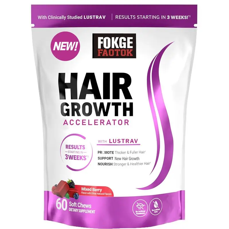 Hair Growth Accelerator with Clinically ProvenLustriva to Promote Thicker, Stronger Hair, Biotin,Vitamin E & C, Mixed Berry, 60 Silicon