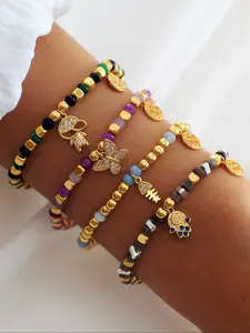 Women's Elegant Beaded Bracelets, with Rhinestone Decor Butterfly & Fish Charm Decor, Exquisite Trendy Bracelets, Fashionable Jewelry for Women & Girls